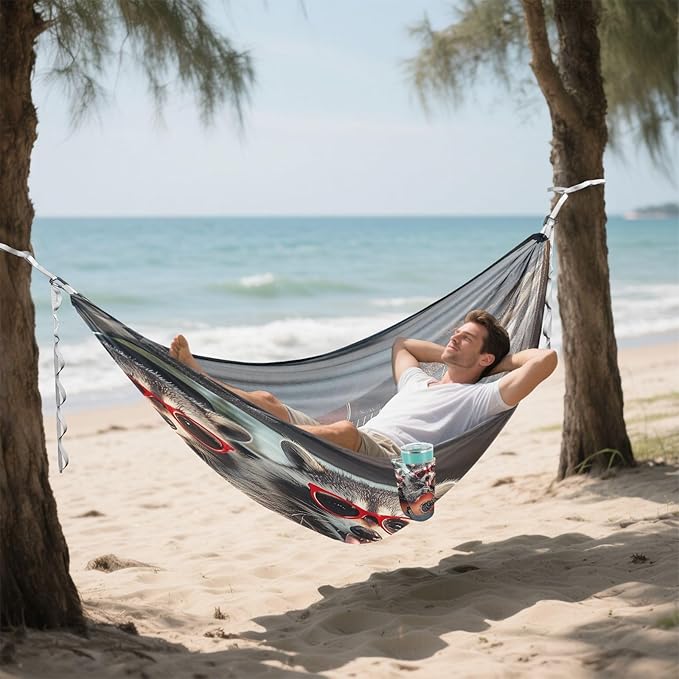 Cute Raccoons with Glasses Camping Hammock Single Portable Hammocks 330 lbs Capacity with 2 Tree Straps and Attached Carry Bag,Perfect for Outdoor,Indoor,Beach,Camping,Travel
