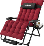 Amopatio Oversized Zero Gravity Padded Chair w/Removable Cushion&Headrest, XXL 33In Reclining Camping Lounge Chair Upgraded Lock and Footrest, Folding Patio Recliner for Indoor Outdoor, Red