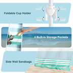 Rhino Valley Beach Cabana, 8 * 8FT Beach Tent UPF50+ Protection, Easy Setup Beach Canopy Wind Resistant with Cup Holder, Compact Beach Shade Foldable Beach Tent Sun Shelter, Green White