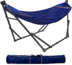 Tranquillo Camping Hammock and Stand, Collapsible Camping Hammock with Stand, 600 lbs Capacity Foldable Hammock for 2 Persons, Premium Noiseless No Screws Heavy Duty Multifunctional Stand, Blue