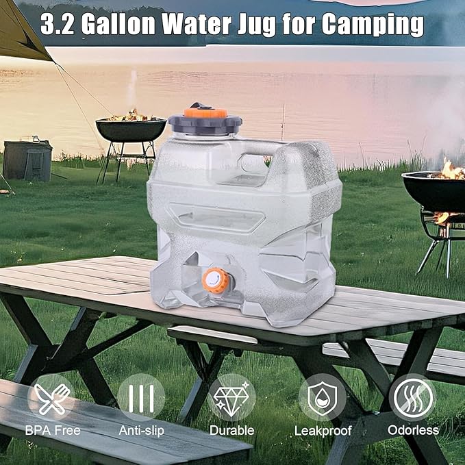 ASIEIT 3.2 Gallon Water Jug with Spigot, Portable Water Tank BPA Free, Leak-Proof Water Containers for Camping Water Storage Containers for Emergency Outdoor Hiking Picnic, Green/Black/Yellow