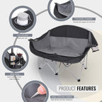WILDROOTS Outdoor Folding Double Camping Chair Adults 2 Person,Heavy Duty 600 LBS Loveseat with 2 Cup Holder,Portable Carry Bag Included for Camping,Lawn,Backyard,Movie