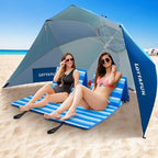 Beach Shelter Umbrella Premiere UPF 50+ Umbrella Shelter for Sun and Rain Protection for Adult (10-Foot,Blue Stripe)