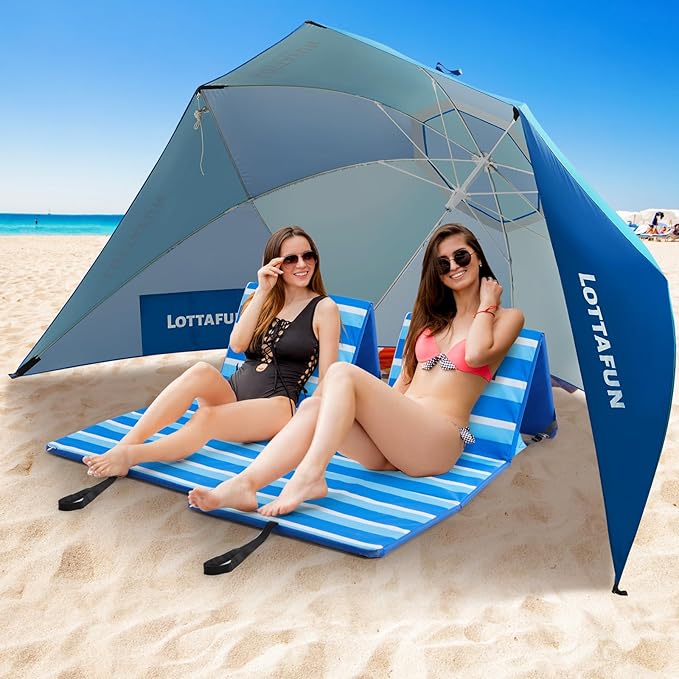 Beach Shelter Umbrella Premiere UPF 50+ Umbrella Shelter for Sun and Rain Protection for Adult (10-Foot,Blue Stripe)