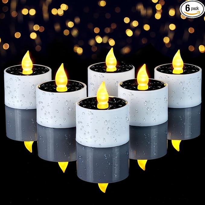 Homemory Solar Candles Outdoor Waterproof, Dusk to Dawn Outdoor Lighting, Reusable LED Tea Light Candles for Lantern Garden Camping and Home Decor, 2.3''x2'', Pack of 6