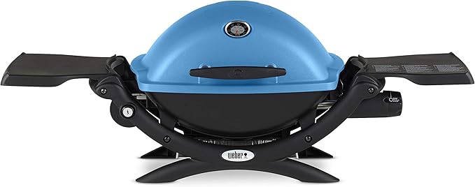 Weber Q1200 Liquid Propane Portable Gas Grill, Blue – 1‑Burner Travel and Camping Grill with Cast‑Iron Grates & Electronic Ignition (8,500 BTU Burner)