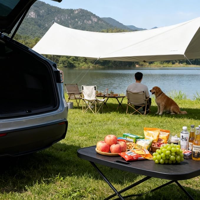 Foldable Picnic Table for Tesla Model Y 2021-2026 Camping Car Table Board Eating Laptop IPad or Notebook for Tesla Model Y Accessories for Travel Hiking Picnic BBQ Fishing Beach