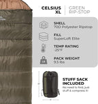 Teton Celsius XL, 25F, 20F, 0F Degree Sleeping Bags, All Weather Warm Sleeping Bag for Adults and Kids, Camping Season, Compression Sack Included