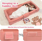 ENITYA Toddler Travel Bed, Folding Floor Cot for Travel, Portable Kids Bed for Sleeping, Washable Toddler Cot for Children 1– 4yr Old, Pink