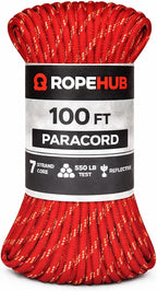 RopeHub 550 Paracord – 7 Strand Core Nylon Parachute Cord, 550 lb Test – Durable Utility Cord for Camping, Survival, DIY, Gear, Tents, Tarps – Multiple Colors & Lengths