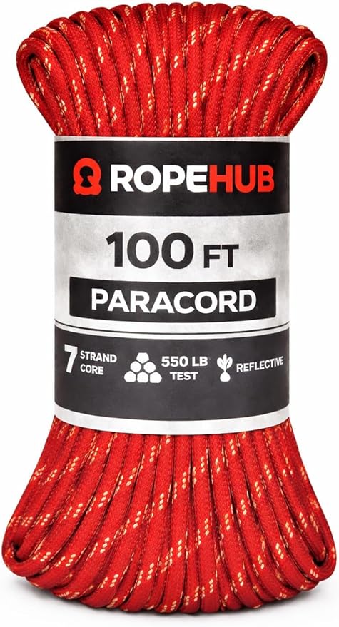 RopeHub 550 Paracord – 7 Strand Core Nylon Parachute Cord, 550 lb Test – Durable Utility Cord for Camping, Survival, DIY, Gear, Tents, Tarps – Multiple Colors & Lengths