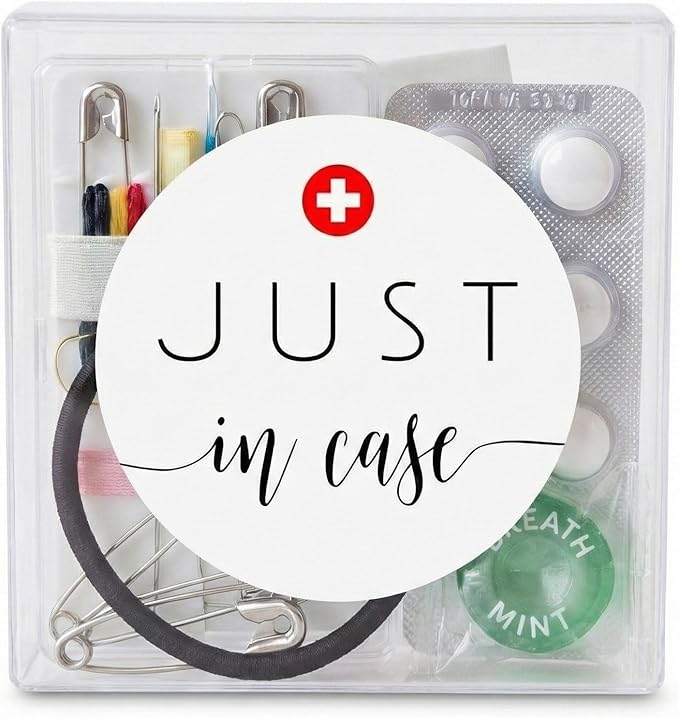 JUST in CASE Travel & Outdoor Emergency Kit Stickers 120 Pcs - 1.6" Round Labels for First Aid Bags, Car Survival Kit, Camping Gear, Hiking Backpacks