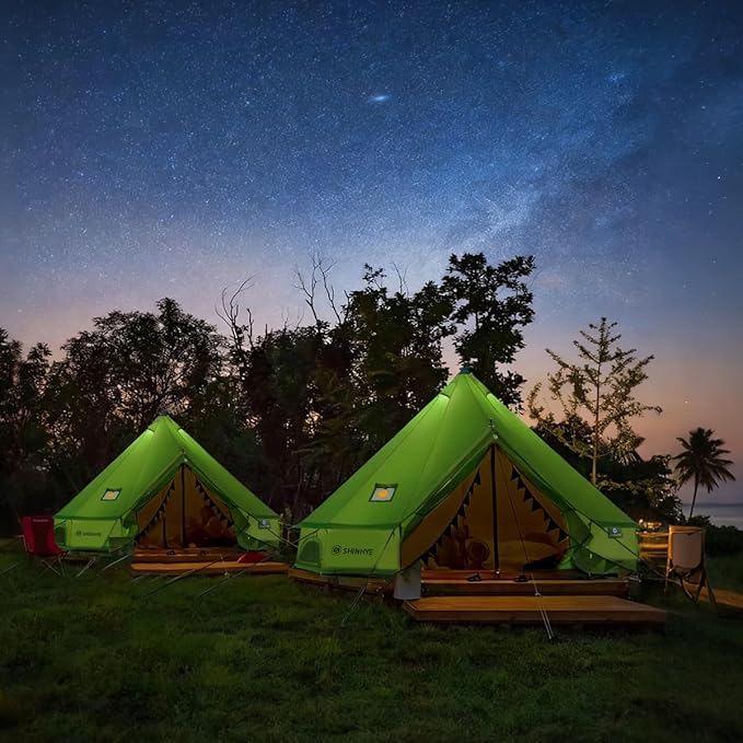Canvas Bell Yurt Tent with Stove Jack, Waterproof Luxury 4 Season Tents for Family Outdoor Camping 100% Cotton Green Glamping Tents for Hunting, Partie, All Year Living