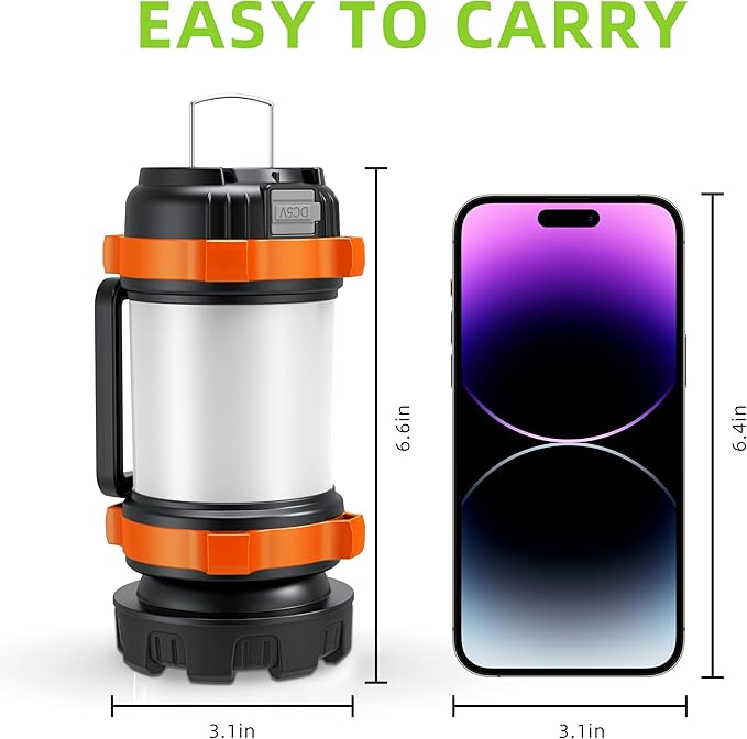 Camping Lantern Rechargeable , Alpswolf Camping Flashlight 4000 Capacity, 6 Modes, IPX4 Waterproof, Led Lantern Camping, Hiking, Outdoor Recreations, Orange 1 Pack