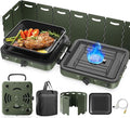 Camping Stove, 2 Burner Propane Stove With Grill,17,000 BTU Camp Stove, Foldable Camping Stove Propane Includes Carry Bag,Windscreen & Grill,Adjustable Burners & Piezo Ignition for Tailgating,BBQ,Camp