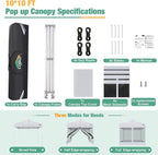 COBIZI Canopy Tent 10x10 Heavy Duty Pop Up Canopy with Sidewalls Waterproof,Easy to Set up Gazebo with Mosquito Netting Outdoor Mesh Screen Tents for Parties Wedding Party with Carry Bag, White