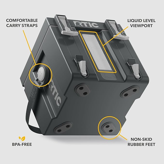 RTIC Halftime Water Cooler Portable Carrier Container, Drink Beverage Dispenser, Stackable with 2 Taps, Bottleless, BPA-Free, for Sports, Camping, BBQ, Parties, Picnic, & More, Dark Grey & Cool Grey