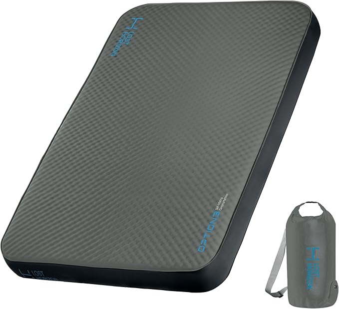 LOSTHORIZON Air & Foam Camping Mattress, Self-Inflating Sleeping Pad, 4.5" Thick, with Air Pump, Queen, Gray