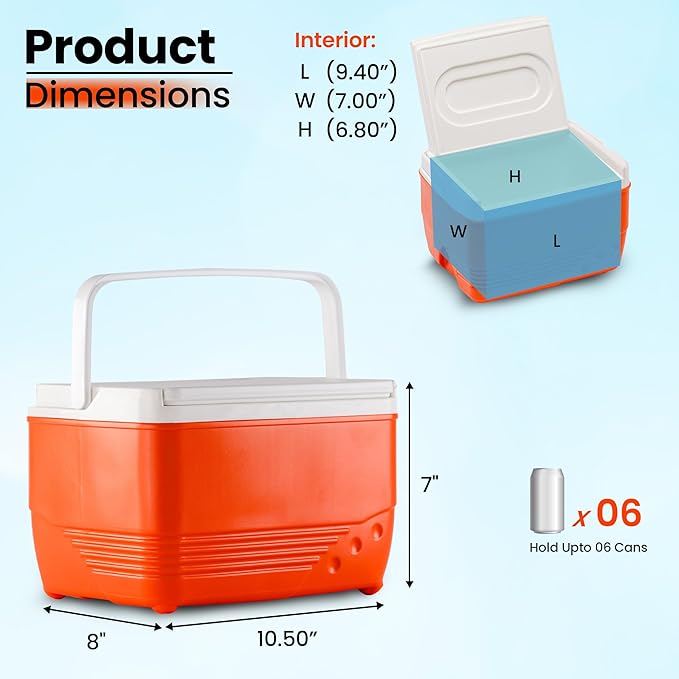 Small Cooler Hard Shell, Ice Chest with Retractable Handle, Small Hard Cooler Box with 3–4 Day Ice Retention, Car Cooler for Picnic, Beach, Work & Travel