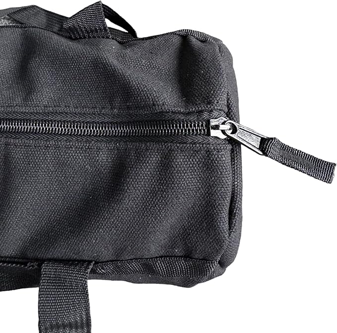 TBACW Canvas Tool Storage Bag with Zipper - Organizer for Tools, Tent Stakes & Poles, Durable Fabric Utility Pouch for Outdoor Hunting Hiking Camping Gear (Black)