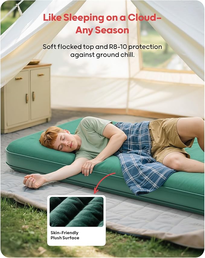 QPAU Twin Size Air Mattress Camping Pad – 9” Thick R8–10 Insulated Inflatable Mattress with Foam Comfort & Foot Pump, Twin Air Mattress for Camping, Road Trips, and Home Guests