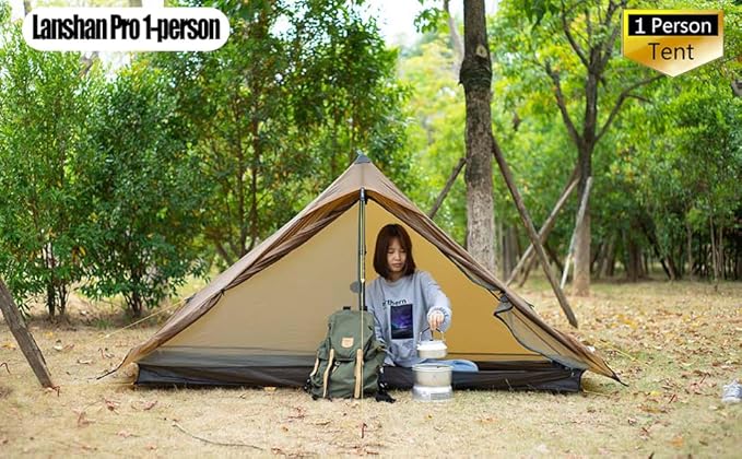 3F UL Gear Lanshan PRO Lanshan Ultralight Tent Ultralight Tent 3-Season Backpacking Tent for 1-Person or 2-Person Camping, Climbing, Hiking, Trekking, Kayaking (for 1 Person, Green- 3 Season)