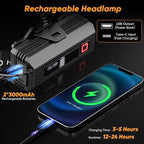 Rechargeable Headlamp Super Bright, 3000 High Lumens Head Lamp with 9 Modes, Zoomable Headlamp for Adults 90° Adjustable, IPX7 Waterproof High Power Head Light for Fishing Camping