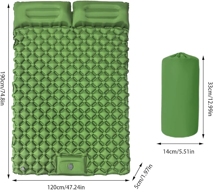 Foldable Inflatable Twin Pad - Portable Sleeping Mattress, Outdoor Equipment for Trail Hiking Travel Picnic Trek Shelter Adventure Resting Sleeping Gear Pillow Cushion Lightweight Bed