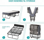 BALUS Folding Bed with Mattress for Adults, 75" x 31" Rollaway Bed with Head Baffle & Mesh Storage Basket, Fold Up Beds for Guests, Foldable Frame with Locking Casters for Easy Moving（Upgrade）
