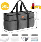 LHZK Stand Up Extra Large Utility Tote Bag with Lid, Utility Tote Bag with Metal Wire Frame and the Sides Rinforced, Reusable Grocery Bags Foldable, Beach Bag, Car Tote (Gray)