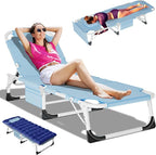 DoCred Heavy Duty XXL Tanning Chair with Face Hole&Mat, Oversized 5-Position Folding Chaise Lounge Chairs for Outside, Portable Beach Lounge Chair for Outdoor Sunbathing Beach Pool Lawn Camping