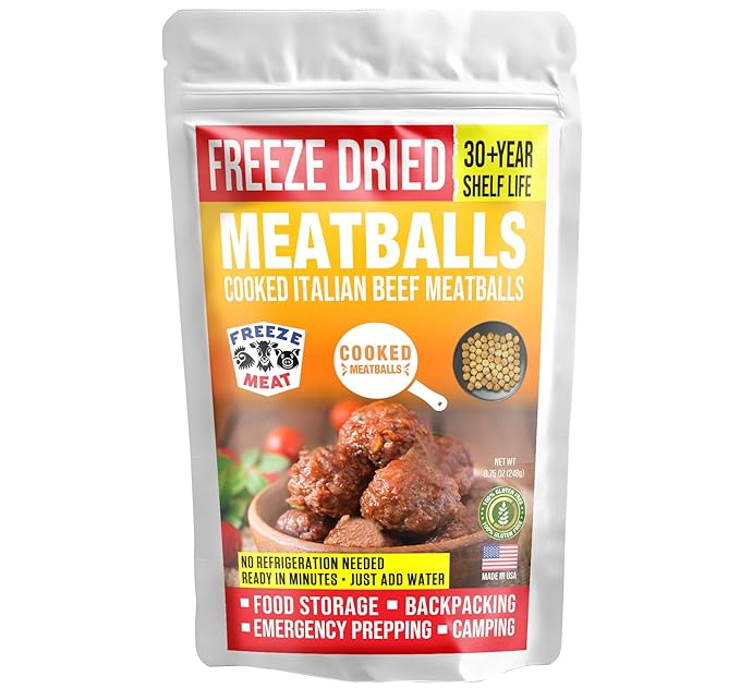 FREEZE MEAT Freeze-Dried Beef Meat Balls- Family Pack, 2 lbs, 30-Year Shelf Life, No Refrigeration Needed | Perfect for Backpacking, Camping, Emergencies, and Food Storage | Grass-Fed - Preserving Your Future