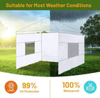 3 Pcs 10x10 Canopy Sidewalls with Roll-up Windows for 10x10 Pop Up Canopy Straight Leg Outdoor Instant Canopy Walls Waterproof & UV Protected for Outdoor Event Tents, 3 Sidewalls Only, White