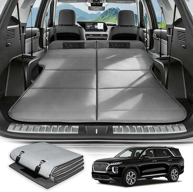 Car Bed for Hyundai Palisade, Foldable Non-Inflatable Memory Foam Camping Mattress, Thickened Portable SUV Trunk Sleeping Pad, Air Mattress Upgrade for Camping & Travel Essentials, With Storage Bag