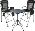 Extra Tall Folding Chairs 2 Pack & Adjustable Height Folding Table Set, Portable Outdoor Bar Table & Foldable Director Chairs with Makeup Pocket for Backyard,Beach,Travel with Storage Bag