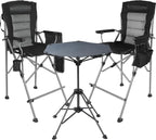 Extra Tall Folding Chairs 2 Pack & Adjustable Height Folding Table Set, Portable Outdoor Bar Table & Foldable Director Chairs with Makeup Pocket for Backyard,Beach,Travel with Storage Bag