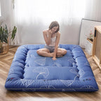 MAXYOYO Leaf Printed Japanese Futon Floor Mattress, Thicken Sleeping Pad Floor Bed Roll Up Camping Guest Mattress Folding Couch Bed, Queen Size