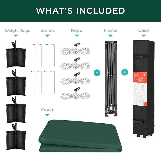 Best Choice Products 10x10ft Pop Up Canopy Tent, Outdoor Shade, 1 Person 1 Minute Set Up, Carry Case, 4 Weight Bags - Dark Green