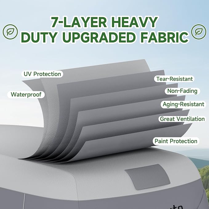 Umbrauto Fiberglass Travel Trailer Cover Fits 8'-10' Trailers, Upgraded 7 Layers Top Camper RV Cover with Windproof Strap,Adhesive Repair Patches