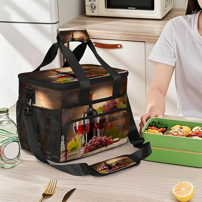 Grapes Wine Soft Cooler Bag Insulated Lunch Box for Men & Women, Large Leakproof Lunch Bag Portable Beach Cooler for Work, Picnic, Road Trips,Fishing, Travel, Camping,A-7