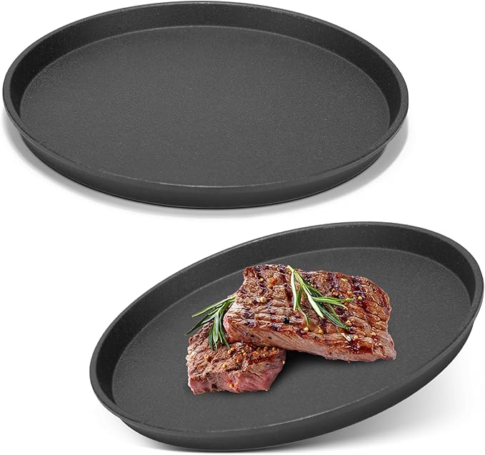Maxdot 2 Pcs Small Cast Iron Griddle Pan 9.8 Inch Easter 4th of July Round Cast Iron Pizza Pan Camping Skillets Mini Carbon Steel Griddle for BBQ, Baking, Grilling, in the Oven, on the Stove or Grill