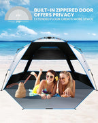 OutdoorMaster Beach Tent with Blackout Shelter Technology, Portable Sun Shade Shelter 4 Person, Pop Up Beach Tents with UPF 50+ UV Protection, 9.5mm Thick Pole, 3 Ventilating Mesh Windows