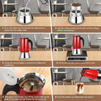 2 Cup Stovetop Espresso Maker Stainless Steel Moka Pot Stove Top Percolator Italian Coffee Makers Capable Mocha Greca Machine Cafe Classic Induction Cookers for Home and Camping 100ml 3.3oz