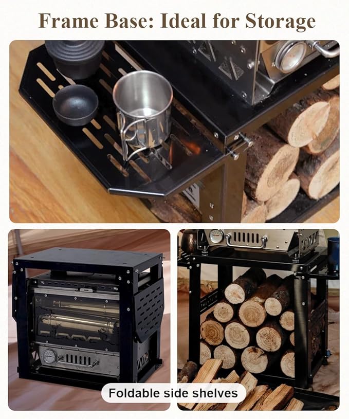 TOMOUNT Hot Tent Stove,Wood Stove with Frame Base,with 7 Chimney Pipes,304 Stainless Steel with heat-resistant Glass Window