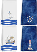 4Pcs Nautical Kitchen Towels 24x14 Inch, Navy Blue Waffle Weave Hand Towels for Kitchen Home Bathroom, Absorbent Microfiber Dish Cloth Tea Towel, Housewarming Gifts for Women Mom Friends