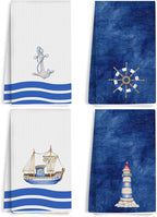 4Pcs Nautical Kitchen Towels 24x14 Inch, Navy Blue Waffle Weave Hand Towels for Kitchen Home Bathroom, Absorbent Microfiber Dish Cloth Tea Towel, Housewarming Gifts for Women Mom Friends