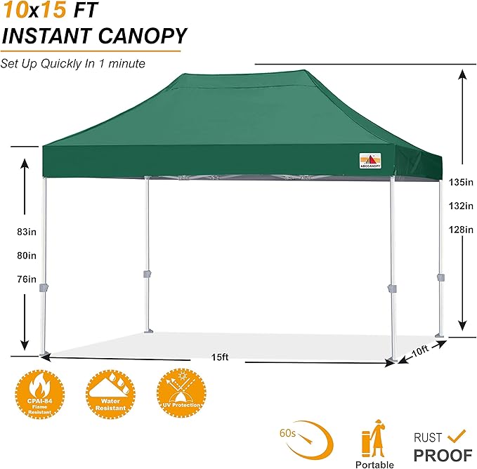ABCCANOPY Commercial Pop Up Canopy Tent 10x15 Premium-Series, Forest Green
