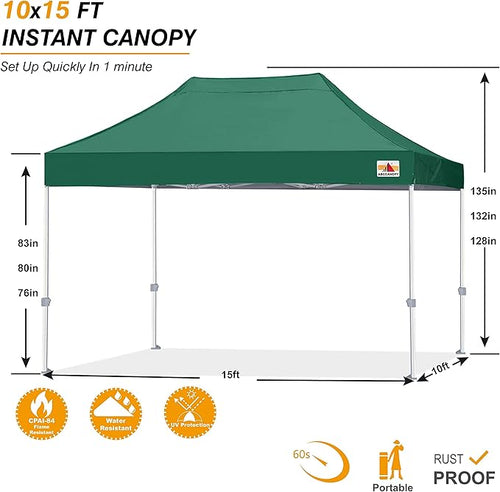ABCCANOPY Commercial Pop Up Canopy Tent 10x15 Premium-Series, Forest Green