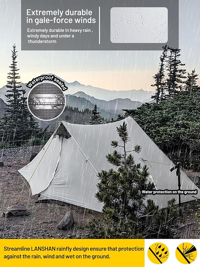 LANSHAN 2 Person Ultralight Backpacking Tent White with 2-Person Tent Footprint