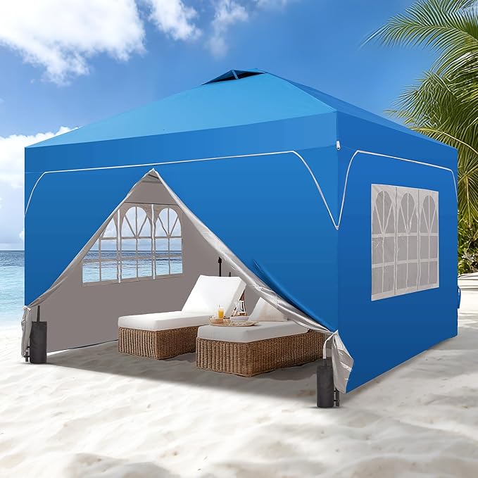 GDY 10x10FT Pop Up Canopy Tent with One Push Setup, Easy to Install with 4-Sidewalls for Events, Parties, Camping, Outdoor Gazebo with 4-Sandbags, Navy Blue.